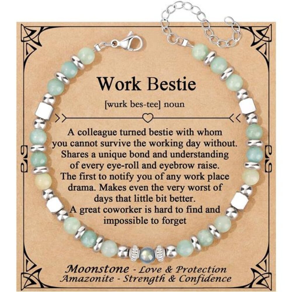 Womens Moonstone Amazonite Beaded Bracelet Adjustable Natural Stone Jewelry Gift